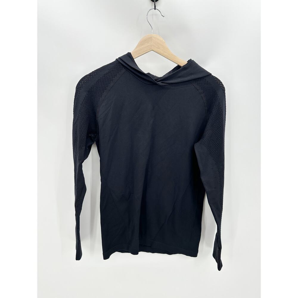 Zyia Black Compression Mesh Detail Hoodie Sweatshirt Pullover Womens Size Medium